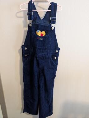 Pooh Bear Corduroy Overalls Girls 10/12 Navy Blue Disney Embroidered Vintage 90s